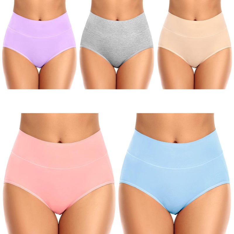 Ceseboo Womens High Waisted Cotton UnderwearOrganic Cotton Underwear for Women Ladies Soft Full Briefs Panties Multipack