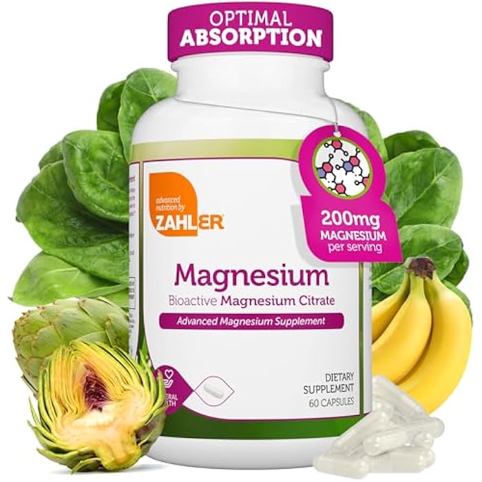 Zahler - Magnesium Supplement Capsules 200 mg (60 Count) Certified Kosher Bioactive Magnesium Citrate for Max Absorption - Natural Magnesium Mineral for Men & Women - Best Magnesium Supplements - Image 1
