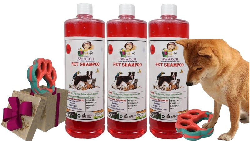 swacch Pet Shampoo + Paw Shape I Rubber Dog Toy for Training and Interactive I Durable & Safe I Combo Pack I 3 Litre Strawberry - Image 1
