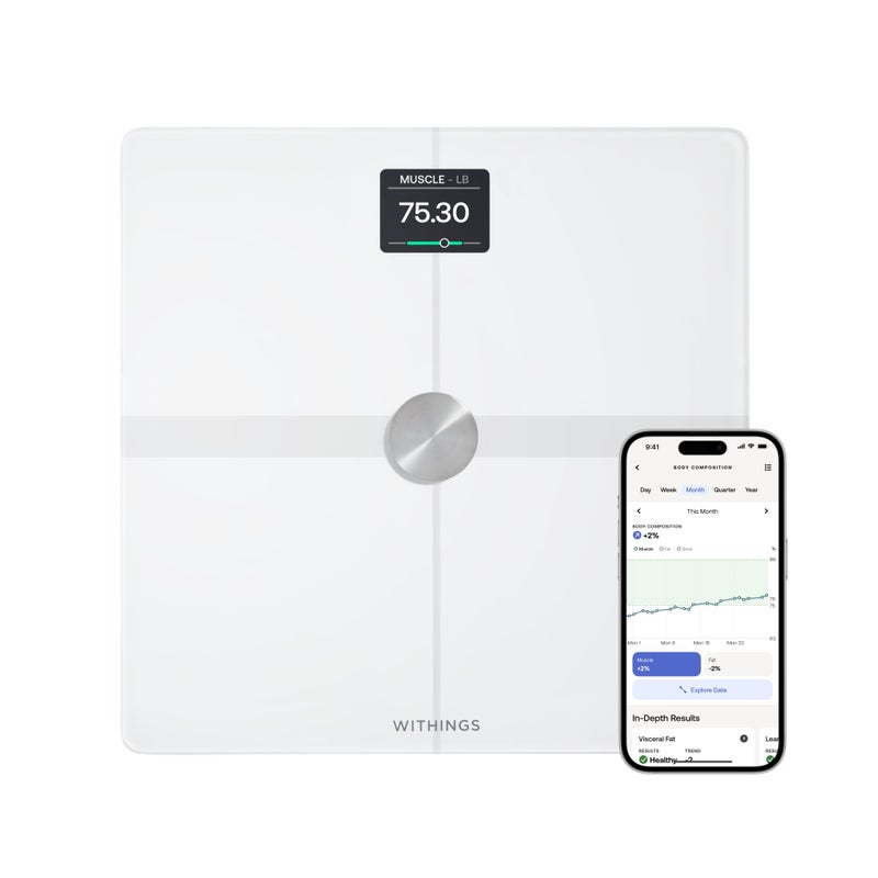 WITHINGS Body Smart Accurate Scale for Body Weight and Fat Percentage Body Composition WiFi and Bluetooth Weight Scale Baby Weight Scale Smart Scale Apple Health Compatible Bathroom Scale