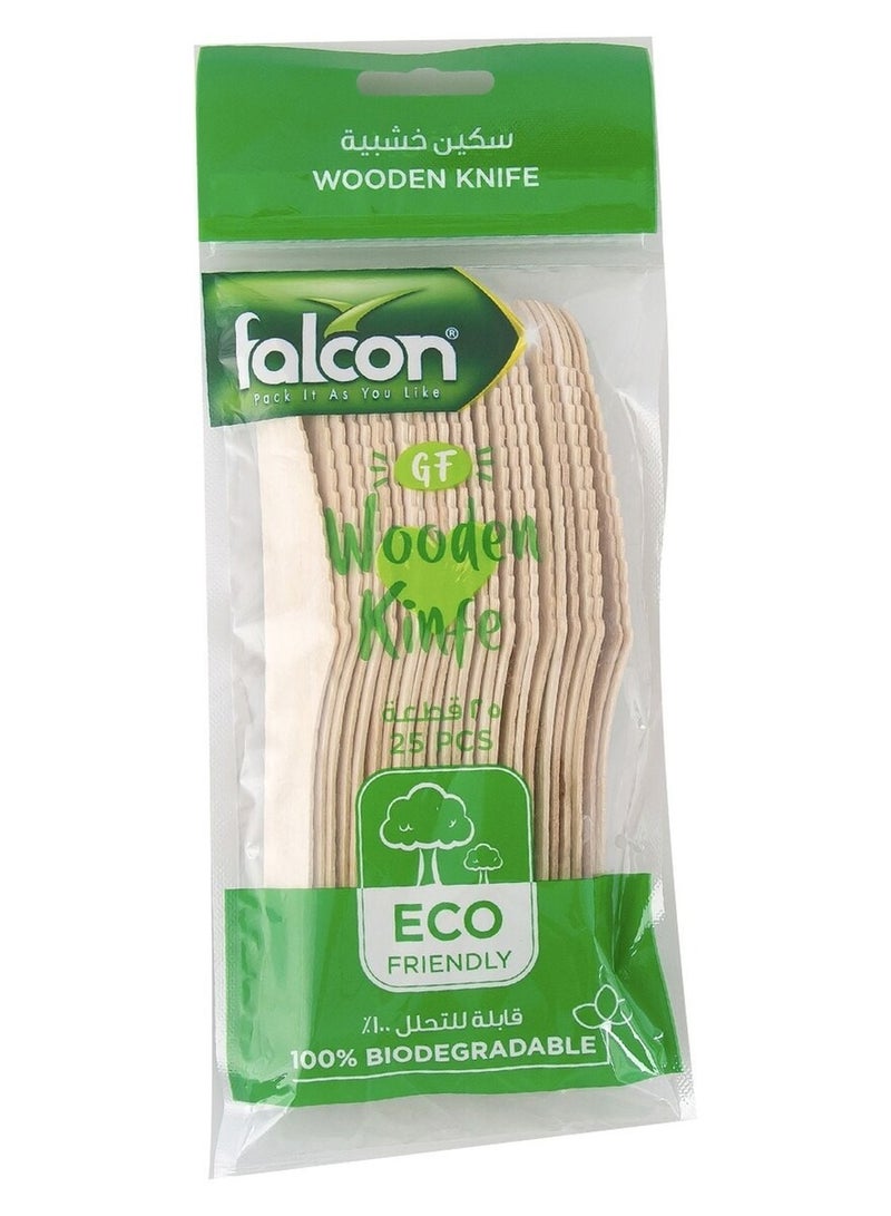 Falconpack Pack of 3 Disposable Cutlery Eco-Friendly Wooden Knife, 25 Pieces - Image 1