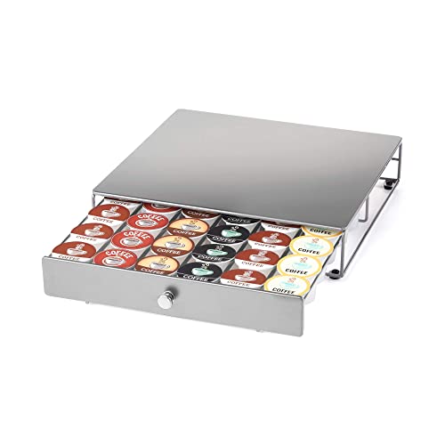 Nifty Solutions Nifty Coffee Pod Drawer - Silver Finish, Compatible with K-Cups, 36 Pod Pack Holder, Non-Rolling, Compact Under Coffee Pot Storage Sliding Drawer, Slim Home Kitchen Counter Organizer - Image 1