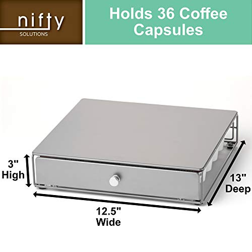 Nifty Solutions Nifty Coffee Pod Drawer - Silver Finish, Compatible with K-Cups, 36 Pod Pack Holder, Non-Rolling, Compact Under Coffee Pot Storage Sliding Drawer, Slim Home Kitchen Counter Organizer - Image 5