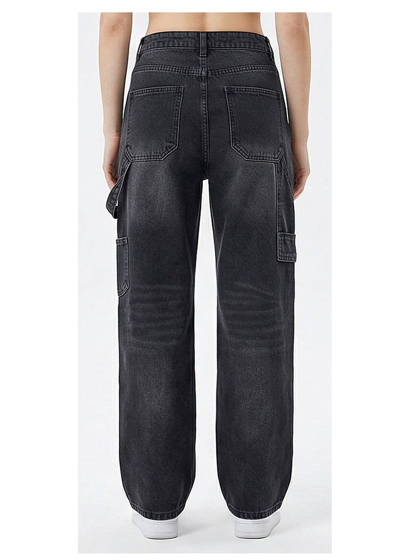 RAVIN Washed Black High-Waist Wide-Leg Cargo Jeans - Image 2