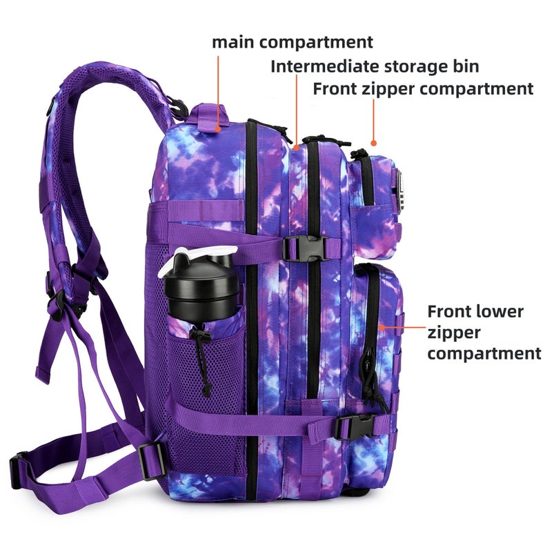 Lovelinks21 45L Tactical Assault Backpack 3 day assault pack with Molle Waterproof backpack Rucksack for Tactical Backpacks (Purple Camo) - Image 3