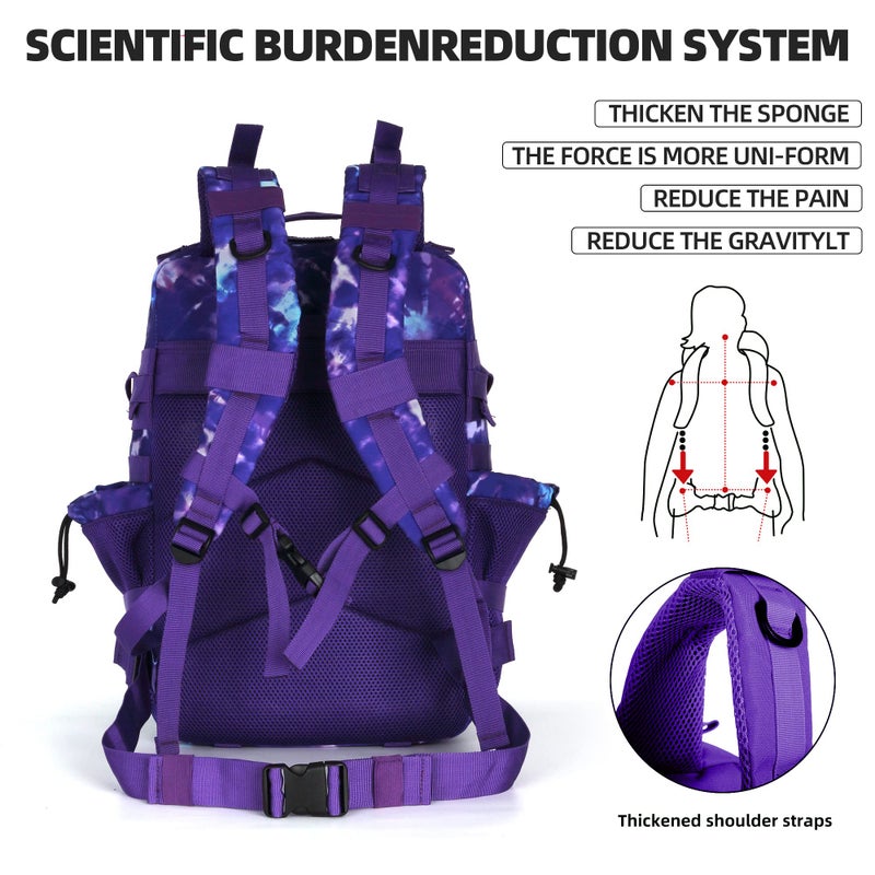 Lovelinks21 45L Tactical Assault Backpack 3 day assault pack with Molle Waterproof backpack Rucksack for Tactical Backpacks (Purple Camo) - Image 4
