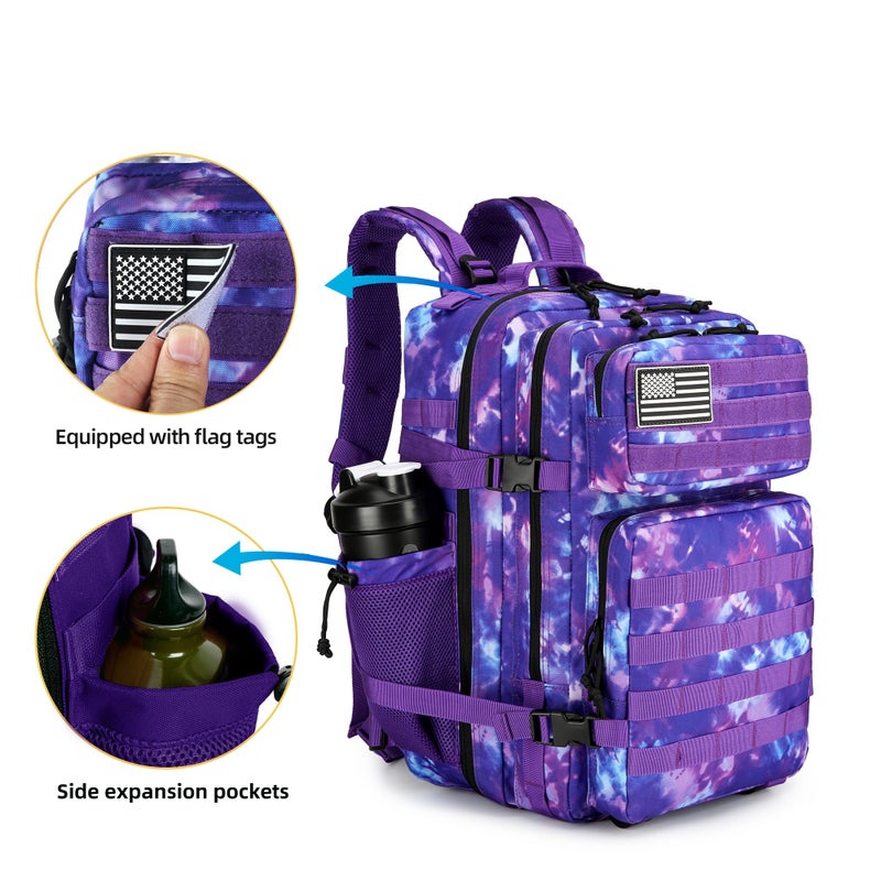 Lovelinks21 45L Tactical Assault Backpack 3 day assault pack with Molle Waterproof backpack Rucksack for Tactical Backpacks (Purple Camo) - Image 5