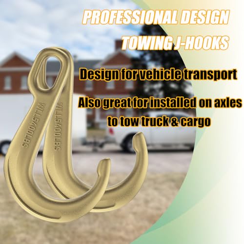 AODESTINY 2PCS 8" Heavy Duty J Hooks for Towing, Yellow Zinc Plated Tow J Hook Grade 70 Clevis J Hook for Transport Chain, 5400LBS Capacity Heavy Load - Image 4
