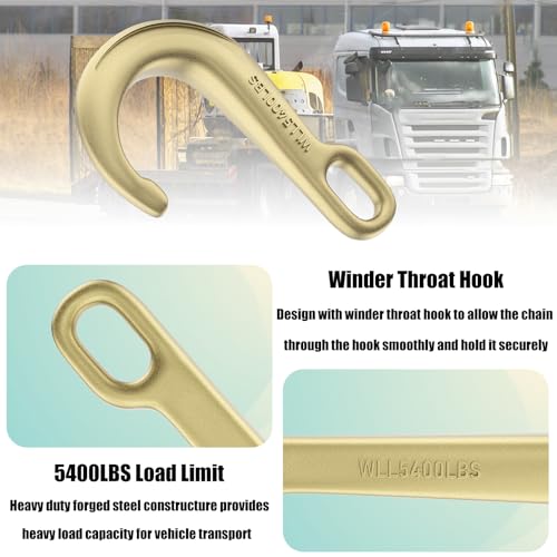 AODESTINY 2PCS 8" Heavy Duty J Hooks for Towing, Yellow Zinc Plated Tow J Hook Grade 70 Clevis J Hook for Transport Chain, 5400LBS Capacity Heavy Load - Image 3