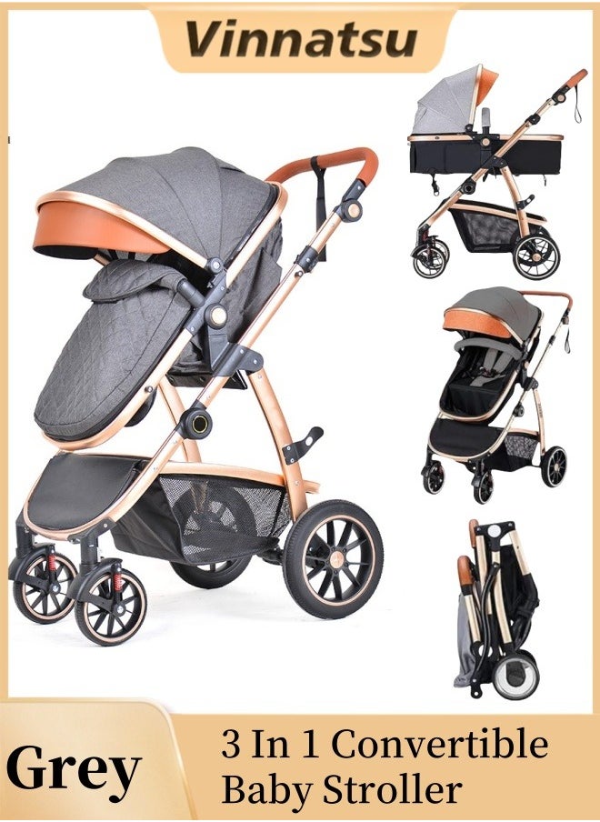 Vinnatsu Baby Strollers 2 in 1 Standard Bassinet Stroller Carriage Infant Toddler Girl Boy Lightweight Foldable Travel Newborn Stroller Dark Grey  - Image 1