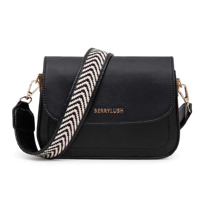 Berrylush Women Solid Black PU Detachable Sling Strap Arrow Striped Pattern Structured Regular Sling Bag - Image 1
