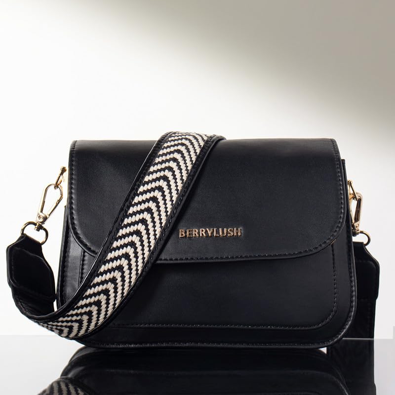 Berrylush Women Solid Black PU Detachable Sling Strap Arrow Striped Pattern Structured Regular Sling Bag - Image 2