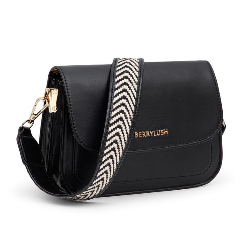 Berrylush Women Solid Black PU Detachable Sling Strap Arrow Striped Pattern Structured Regular Sling Bag - Image 3
