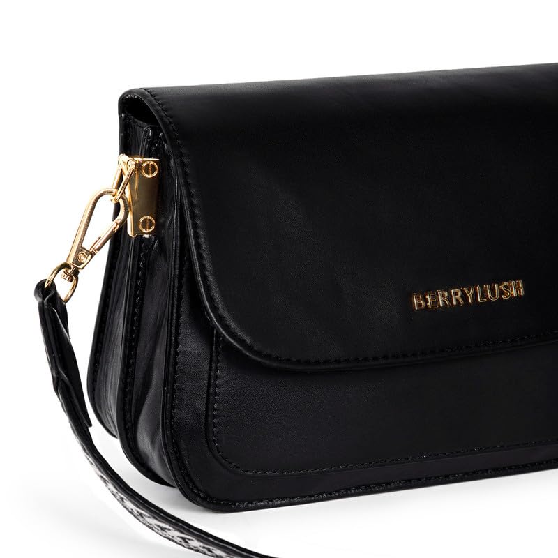 Berrylush Women Solid Black PU Detachable Sling Strap Arrow Striped Pattern Structured Regular Sling Bag - Image 5