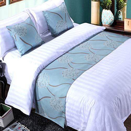 Twelve 3pcs Bed Runner Set - 1 Scarf and 2 Pillowcases, Rippling Teal Bedding Scarves for Guesthouse, Hotel, Home Decor (50x260cm) - Image 4