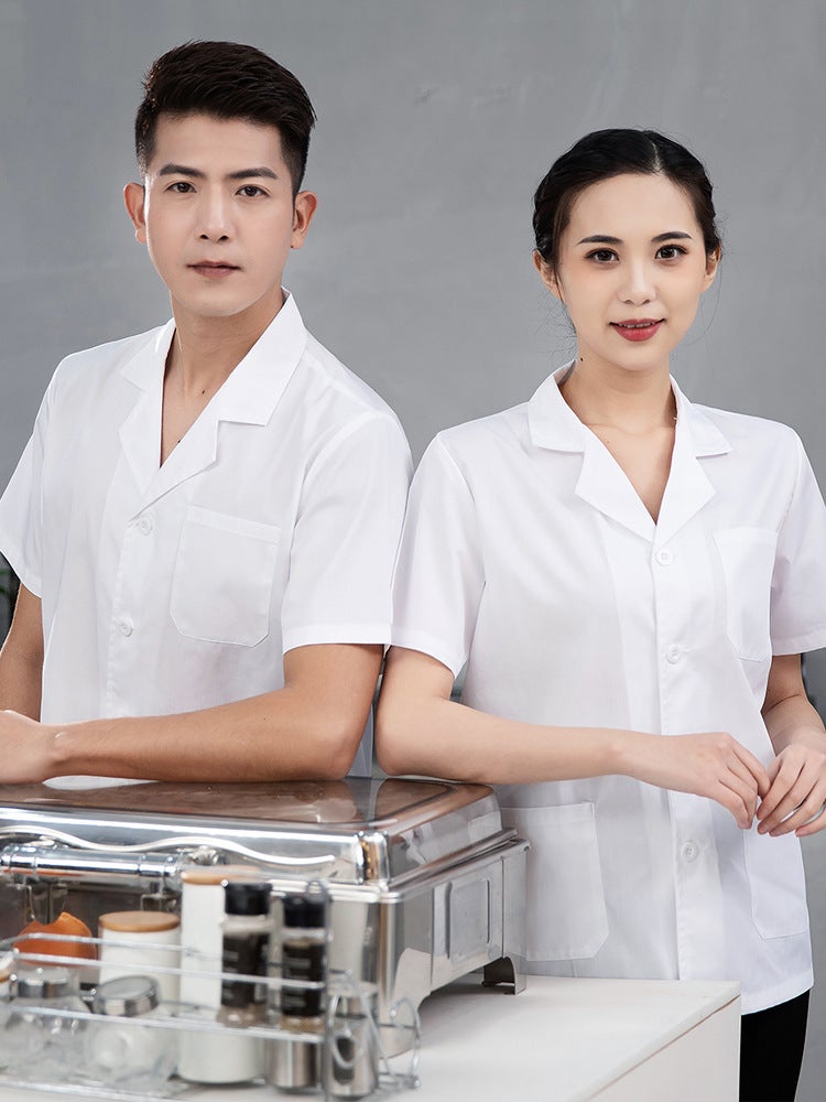 Canteen Chef Work Clothes For Men, Kindergarten Kitchen Chef Uniforms For Women, Summer Thin Breathable White Short-Sleeved Uniforms - Image 4