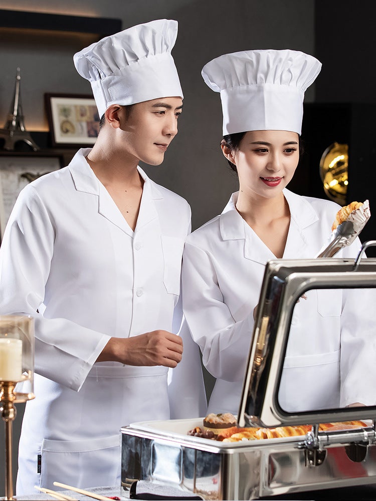Canteen Chef Work Clothes For Men, Kindergarten Kitchen Chef Uniforms For Women, Summer Thin Breathable White Short-Sleeved Uniforms - Image 3