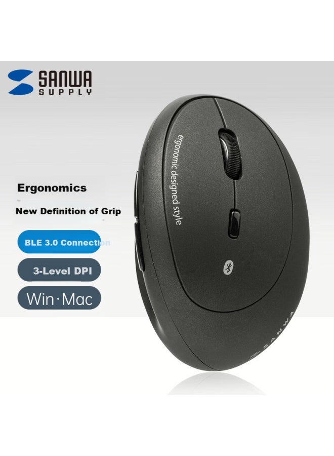 SANWA Sanye Ergonomic Wireless Mouse Small To Medium Hands Vertical Grip Gaming Office Blue Led 5 Buttons 3-level Dpi Bluetooth Right-handed Black Matte - Image 1