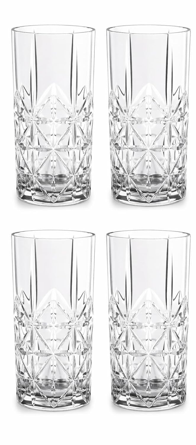 Nachtmann Cross Long Glass, Set of 4 Crystal Clear Glasses, 376ml Tumbler for Scotch, Cocktail, Liquor, or Bourbon Clear, for Holidays, Parties Water Drinking Glasses (Imported from Germany) - Image 5