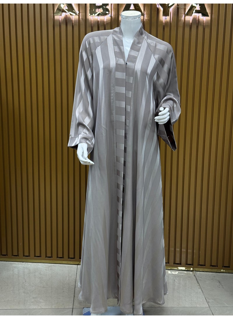 Elegant and  Striped silver golden  Abaya with a Perfect  Finishing, For your Everyday Casual Wear and Modest Fashion Style. - Image 2