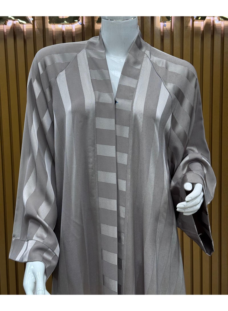 Elegant and  Striped silver golden  Abaya with a Perfect  Finishing, For your Everyday Casual Wear and Modest Fashion Style. - Image 1