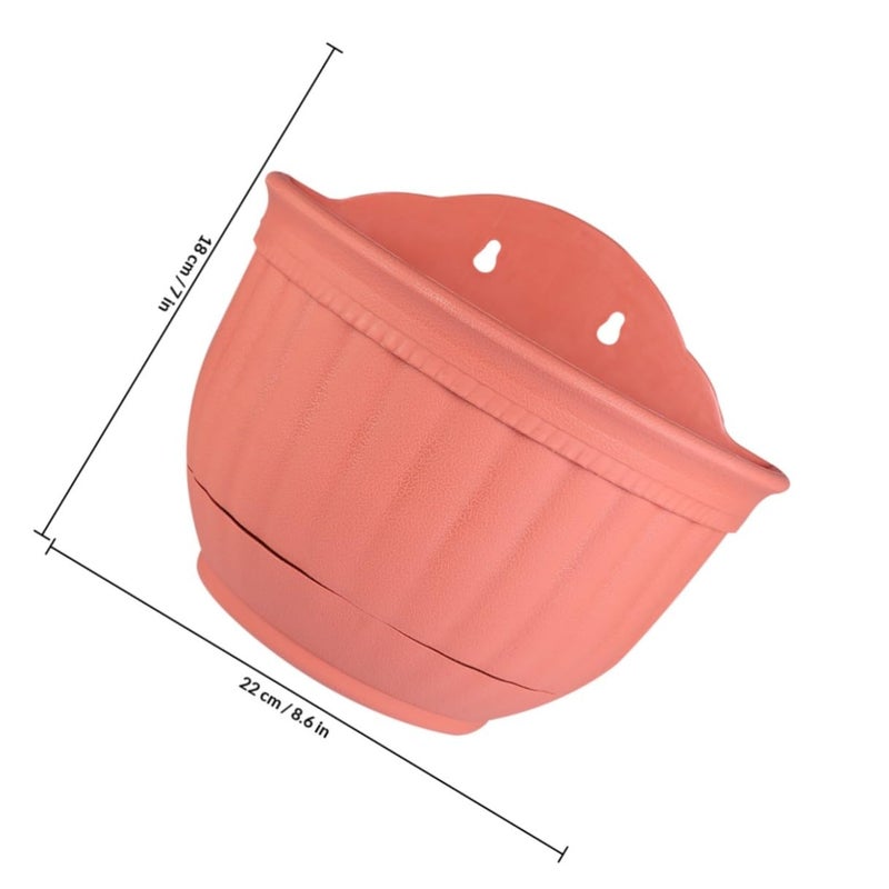 Half Round Hanging Planter Brick Red Plastic Wall Mounted Indoor Flower Pot 13x18cm - Image 3