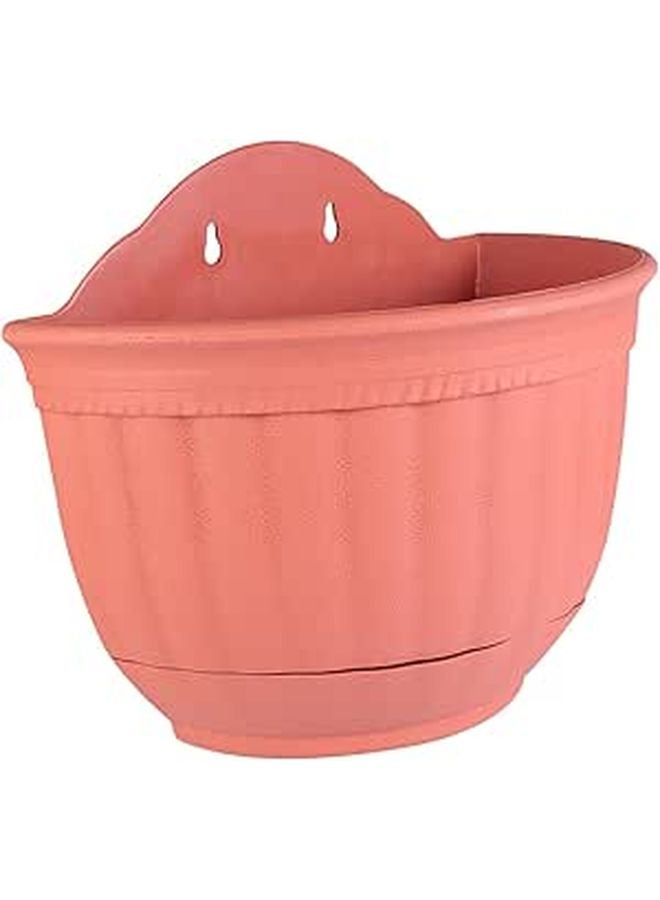 Half Round Hanging Planter Brick Red Plastic Wall Mounted Indoor Flower Pot 13x18cm - Image 1