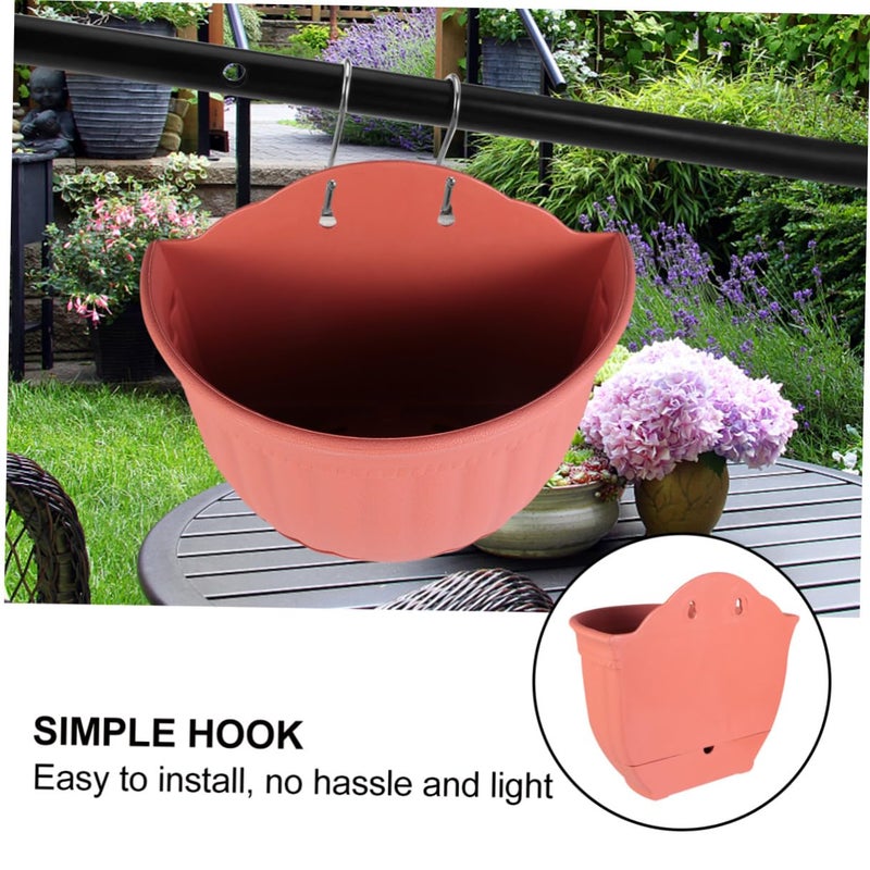 Half Round Hanging Planter Brick Red Plastic Wall Mounted Indoor Flower Pot 13x18cm - Image 4