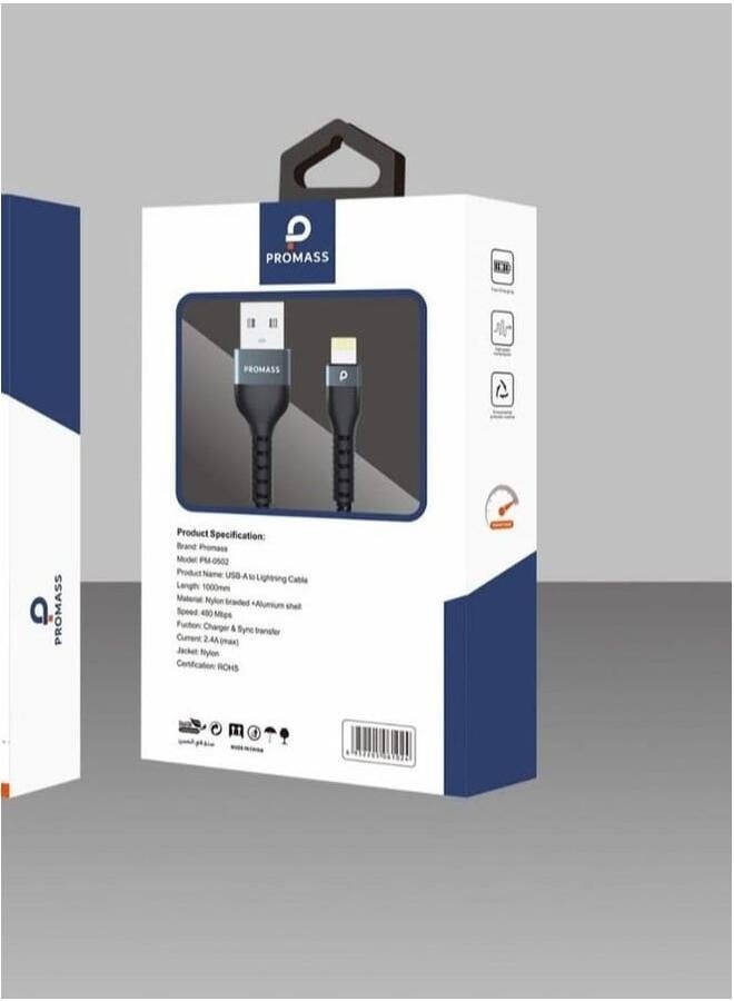 PROMASS Promas iPhone Lightning charging cable 1 meter anti cutting fabric supports 2.4A fast charging - Image 2