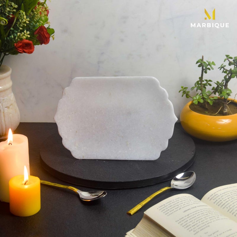 MARBIQUE Premium White Marble Tray Platter Serving Board 22 * 15 cm - Image 2