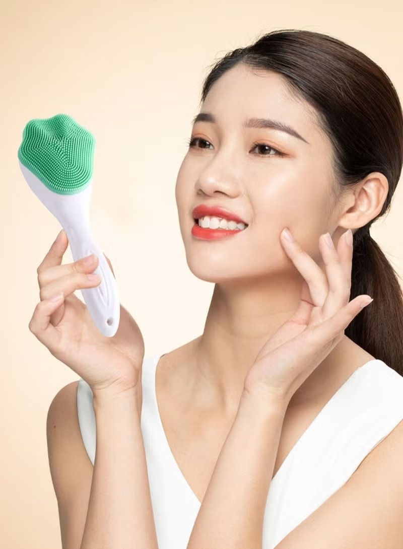 Facial Brush Silicone Body Cleaning Scrub Bath Exfoliating Body Massager Brush Silicone Loofah Scalp Massager, Silicone Shower Cleansing Brush Handle for Kids and Adults All Kinds of Skin - Image 3