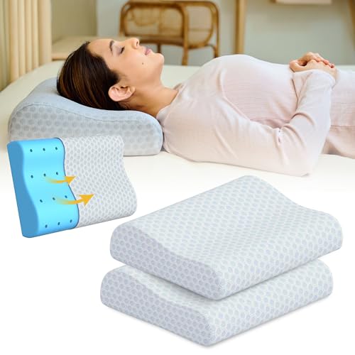 CareFoam Gel Memory Cervical Neck Pillow for Pain Relief Sleep, Improves Posture & Spinal Alignment, Neck Pain Relief Cushion with Ultra Responsive Memory Foam Washable Cover-King-Grey Pack of 2 - Image 1