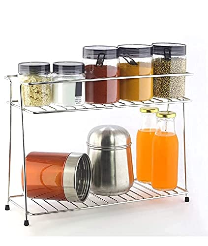 Cri8Hub Stainless Steel Kitchen Rack, Kitchen Organizer and Space Saver, Counter top Stainless Steel Kitchen Stand 2-Tier Trolley Basket for Boxes Utensils Dishes Plates for Home(Spice Rack) - Image 3