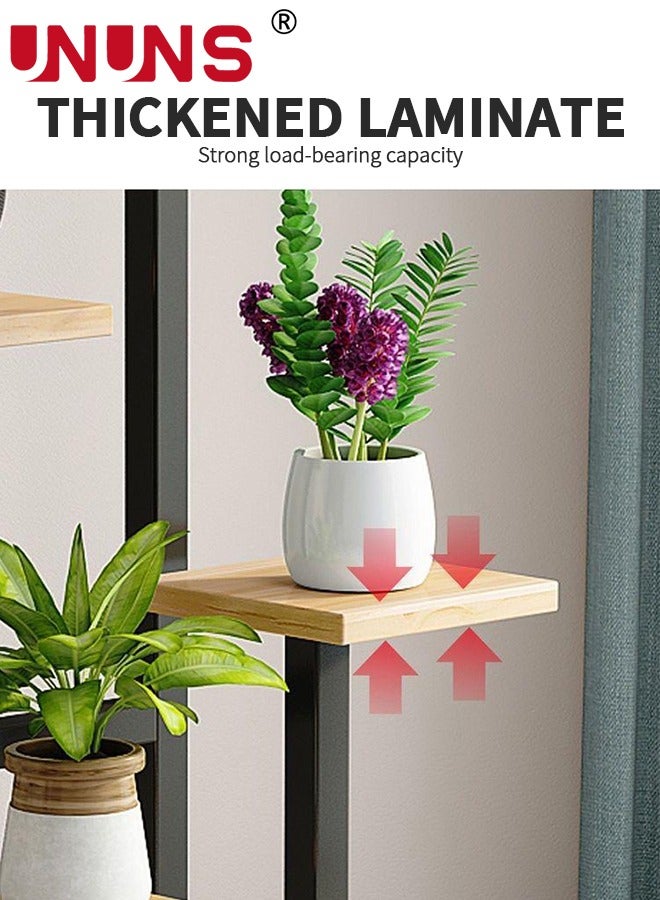 UNUNS حامل نباتات بخمسة مستويات مع 4 عجلات، حاملات نباتات معدنية خشبية طويلة للنباتات الداخلية المتعددة، رف زهور مدرج للزاوية لغرفة المعيشة وغرفة النوم - Image 5