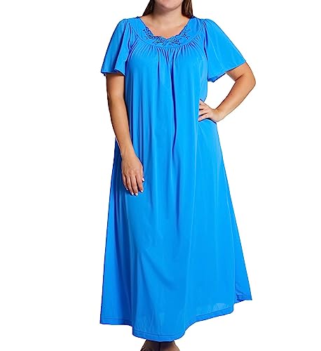 Shadowline Women's Plus-Size Petals 53 Inch Short Flutter Sleeve Long Gown, Sapphire, 1X - Image 5