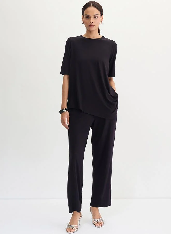 Black Asymmetrical Knit Top And Pants Co-Ords