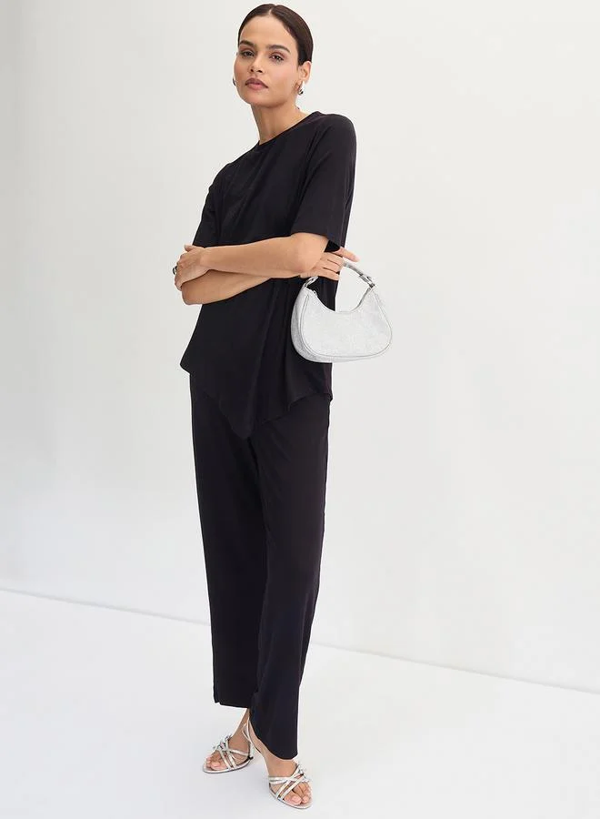 Femmella  Black Asymmetrical Knit Top And Pants Co-Ords for Women | Best Price UAE