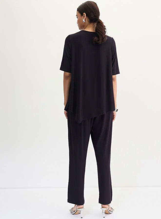 Femmella  Black Asymmetrical Knit Top And Pants Co-Ords for Women | Best Price UAE