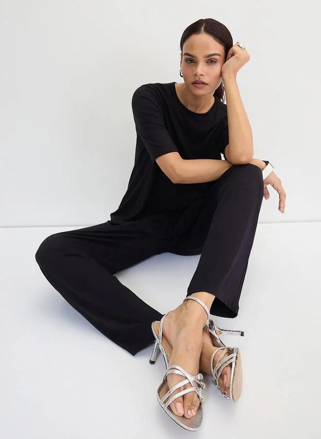 Femmella  Black Asymmetrical Knit Top And Pants Co-Ords for Women | Best Price UAE