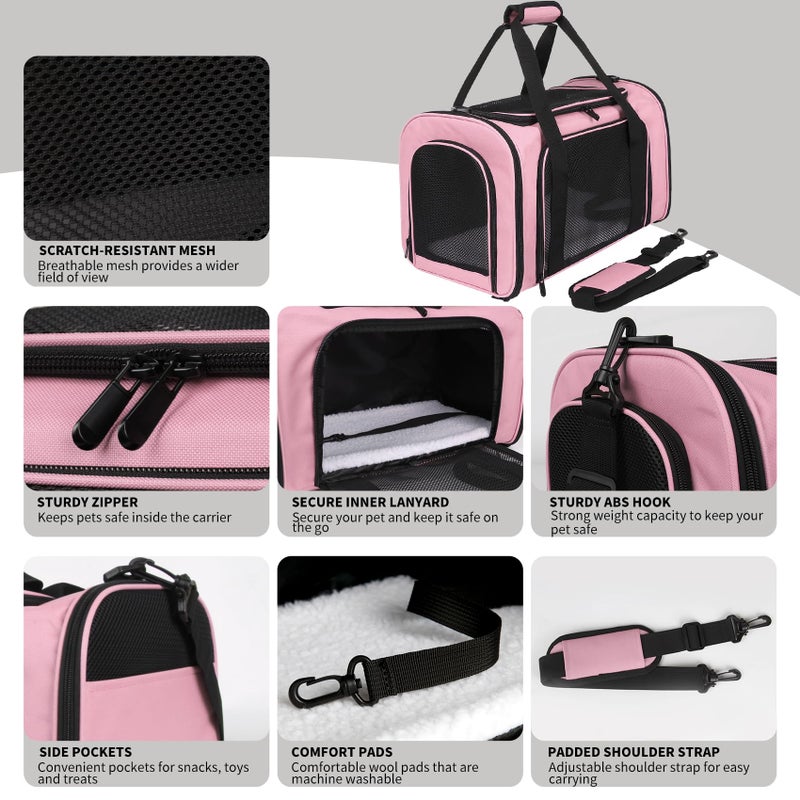 Yipincover Cat Carriers Soft-Sided,Pet Carrier for Small Cats Dogs Puppies up to 1-15 LBS,TSA Airline Approved, (Medium,Pink) - Image 3