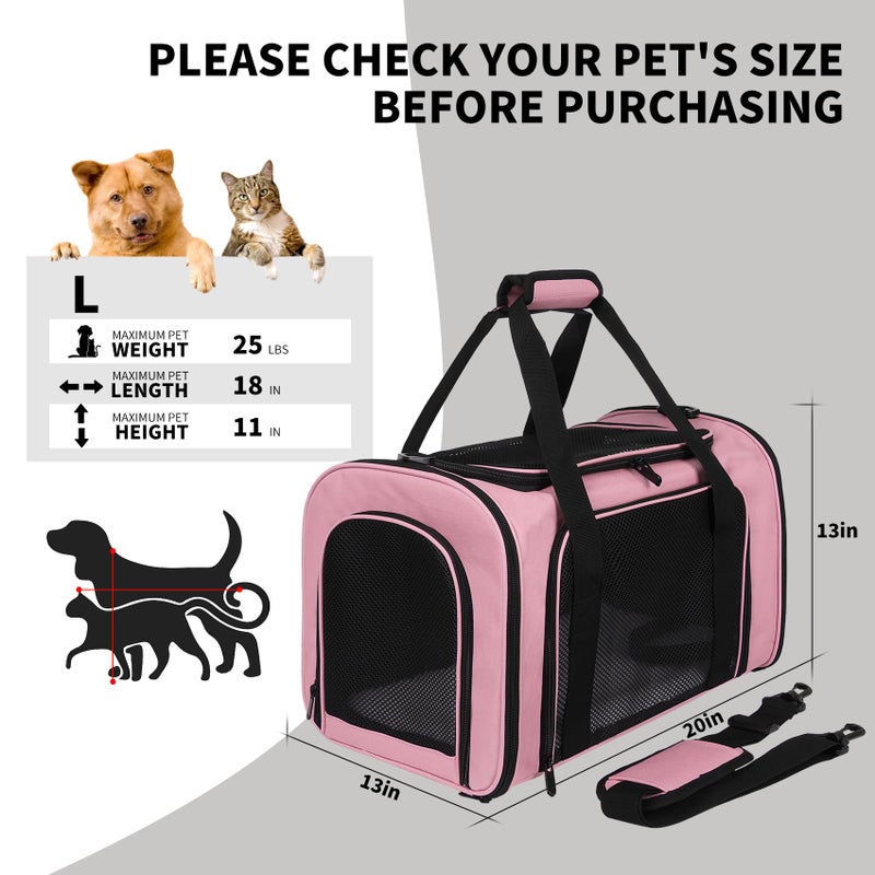 Yipincover Cat Carriers Soft-Sided,Pet Carrier for Small Cats Dogs Puppies up to 1-15 LBS,TSA Airline Approved, (Medium,Pink) - Image 5