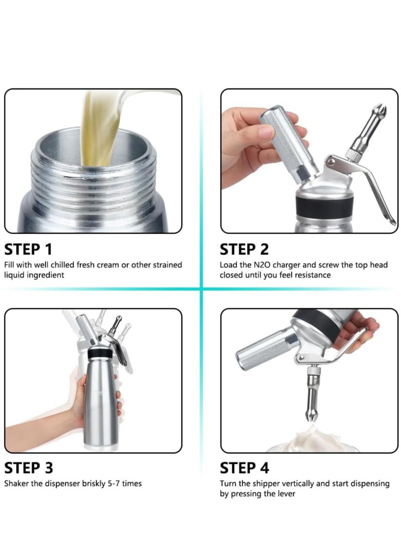 Whipped Cream Dispenser,500ml Whipped Cream Charger with Sturdy Aluminum Body And Head,Cream Maker with 3 Decorating Nozzles  - Image 5