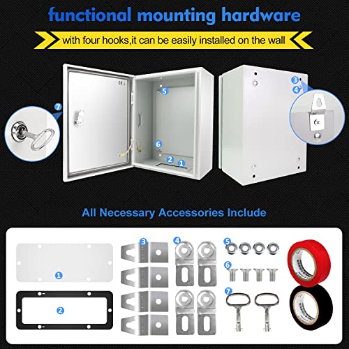 Tocretoare Outdoor Electrical Box, Steel Junction Box 20 x 16 x 8'', NEMA 4X Electrical Enclosure Box IP66 Waterproof & Dustproof, Universal Electrical Project Box with Lock & Mounting Plate - Image 5