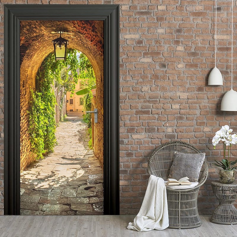VIRANDA 3D Door Stickers Murals Peel and Stick - TOSKANA Corridor - Wallpaper Self-Adhesive Decals Removable PVC Waterproof Poster for Bedroom Living Room Decoration 30.3 x 78.7 inch - Image 1