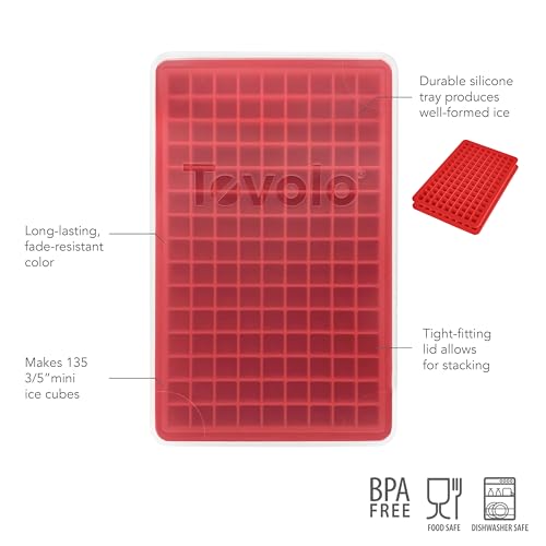 Tovolo Mini Ice Cube Tray with Lid Pack of 2 Small Ice Maker for Freezer, Silicone Mini Ice Cube Trays Small Square Nugget Ice Makes 270 Tiny Cubes BPA Free Stackable Dishwasher Safe, Candy Apple Red - Image 4