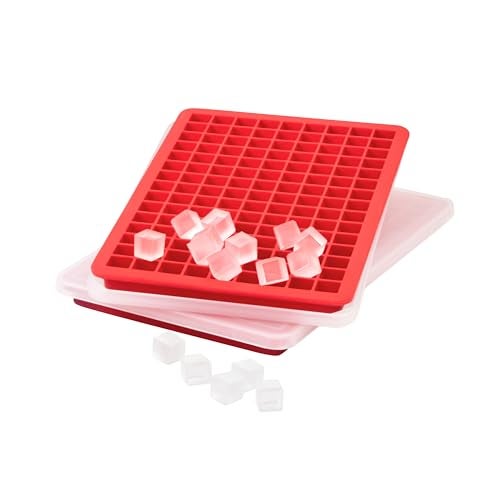 Tovolo Mini Ice Cube Tray with Lid Pack of 2 Small Ice Maker for Freezer, Silicone Mini Ice Cube Trays Small Square Nugget Ice Makes 270 Tiny Cubes BPA Free Stackable Dishwasher Safe, Candy Apple Red - Image 3