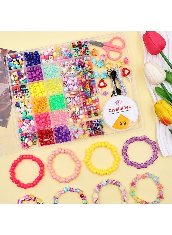 Capstro 535PCS Pony Beads Bracelet Making Kit – Alphabet & Colorful Mixed Beads Set with 28 Grid Organizer Box, Cord & Scissors | DIY Jewelry Craft Kit for Kids & Beginners – Alphabet & Color Bead Kit - Image 3