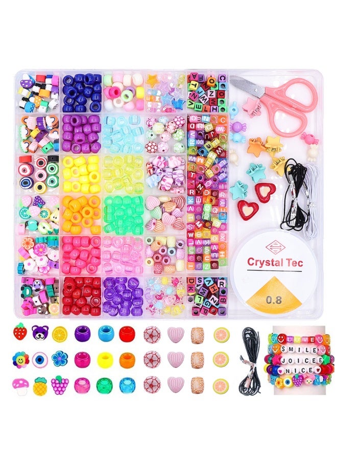 Capstro 535PCS Pony Beads Bracelet Making Kit – Alphabet & Colorful Mixed Beads Set with 28 Grid Organizer Box, Cord & Scissors | DIY Jewelry Craft Kit for Kids & Beginners – Alphabet & Color Bead Kit - Image 2