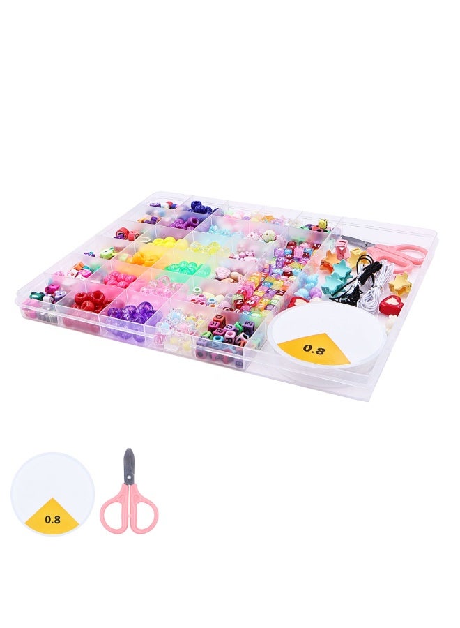 Capstro 535PCS Pony Beads Bracelet Making Kit – Alphabet & Colorful Mixed Beads Set with 28 Grid Organizer Box, Cord & Scissors | DIY Jewelry Craft Kit for Kids & Beginners – Alphabet & Color Bead Kit - Image 1