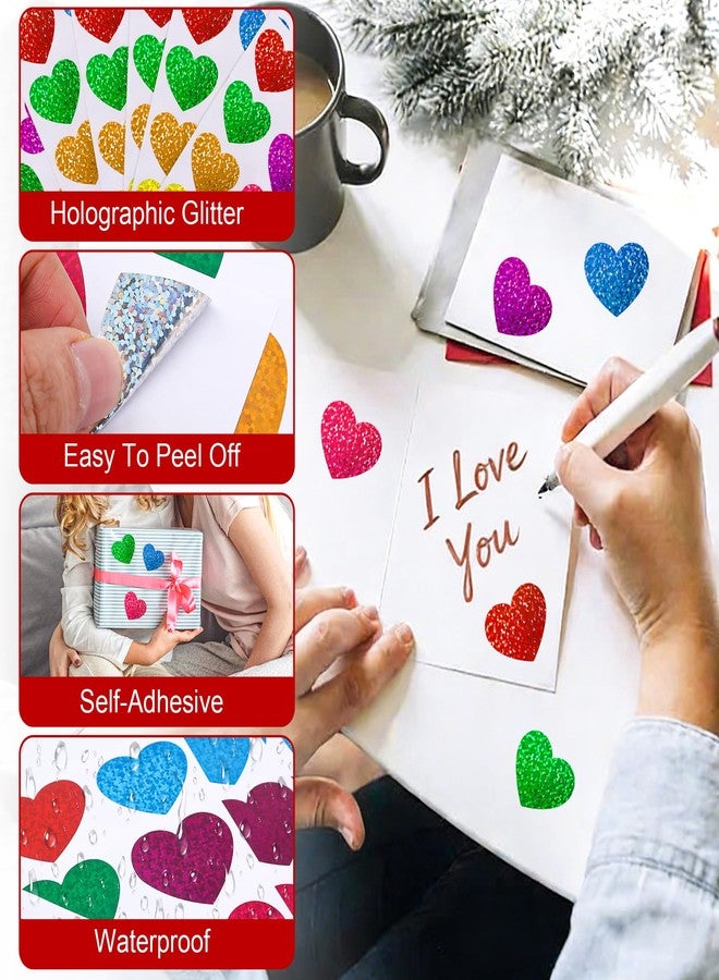 Nelisylux Heart Stickers, Valentines Stickers for Kids, 320Pcs 1.5 inch Large Self Adhesive Colorful Glitter Sticker for Reward Classroom Teacher Envelope Seal Mother Day Birthday Gift Decorative Label Sticker - Image 4
